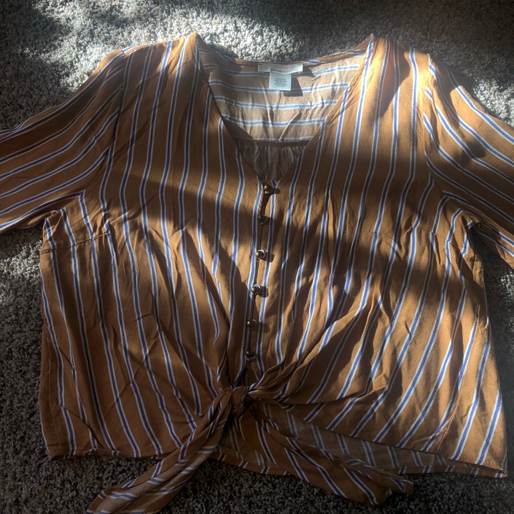 Orange and Blue Long Sleeve Button Top